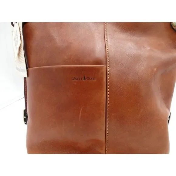 Gianni Conti‎ Brown Soft Leather Adjustable Handbag Tote Purse Large ~ 59307 NWT
